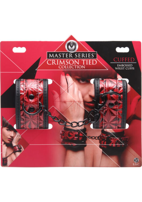 Master Series Cuffed Embossed Wrist Cuffs - Black and Red