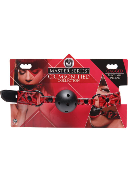Master Series - Crimson Tied Gagged Breathable Ball Gag - Red and Black