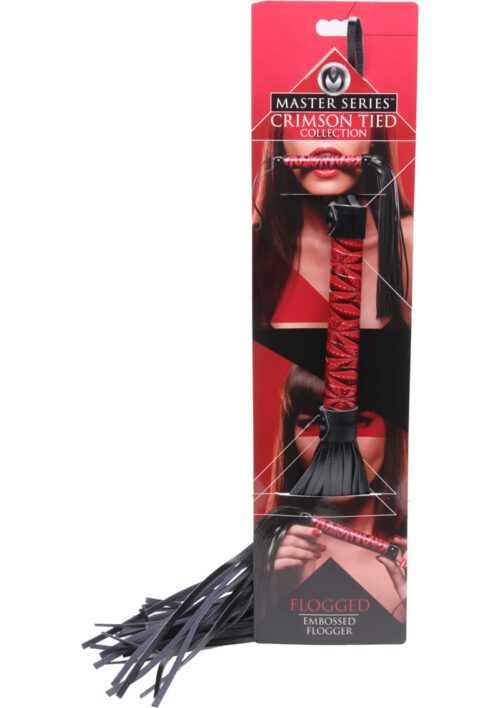 Master Series - Crimson Tied Flogged Embossed Flogger - Red and Black