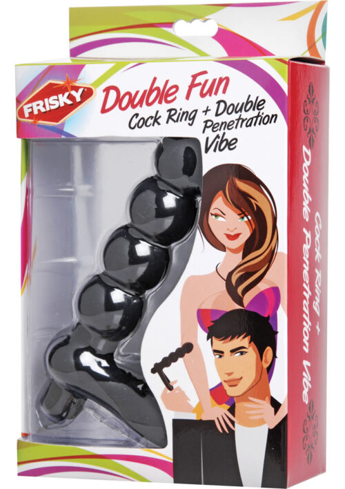 Frisky Double Fun Cock Ring with Double Penetration Vibe - Black