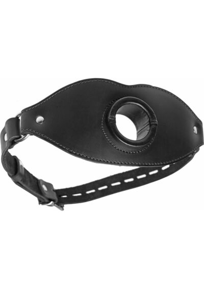 Master Series Leather Locking Open Mouth Gag - Black