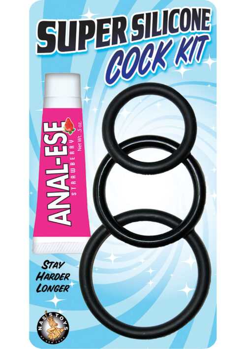Super Cock Kit Silicone Cock Rings and Anal-Ese - Black