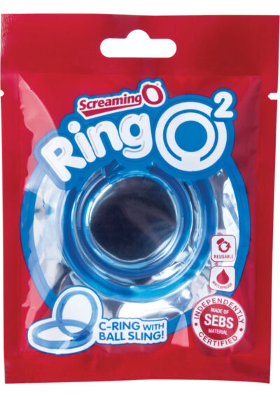 RingO 2 Cock Ring with Ball Sling Waterproof - Blue (12 each per box)