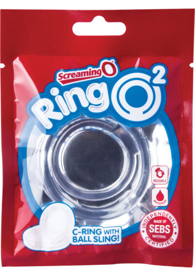 RingO 2 Cock Ring with Ball Sling Waterproof - Clear (12 each per box)