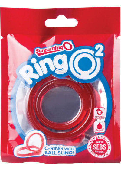 RingO 2 Cock Ring with Ball Sling Waterproof - Red (12 each per box)