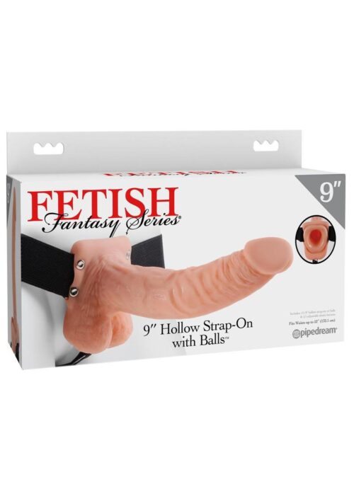 Fetish Fantasy Series Hollow Strap-On Dildo with Balls and Stretchy Harness 9in - Vanilla