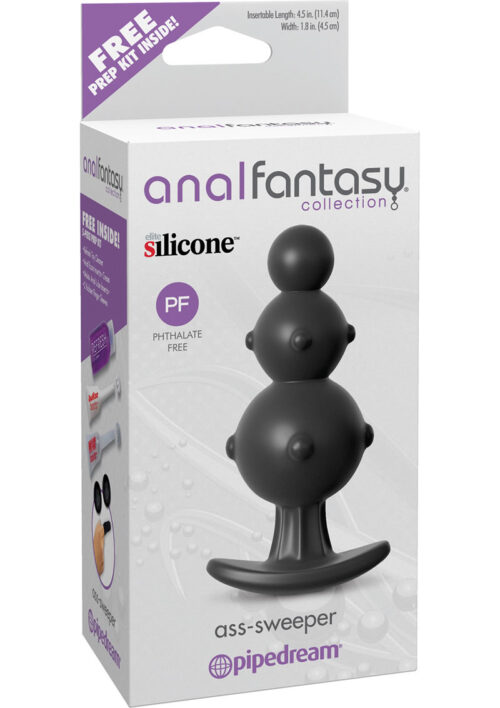 Anal Fantasy Collection Ass Sweeper Silicone Textured Anal Plug Waterproof Black 4.5 Inch