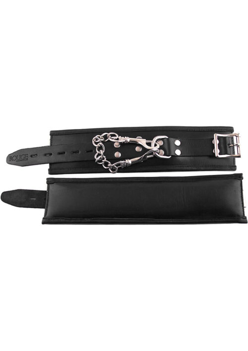 Rouge Padded Leather Adjustable Wrist Cuffs - Black