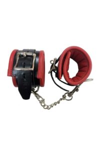 Rouge Padded Leather Adjustable Ankle Cuffs - Black and Red