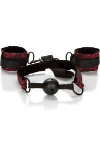 Scandal Breathable Ball Gag with Cuffs - Red