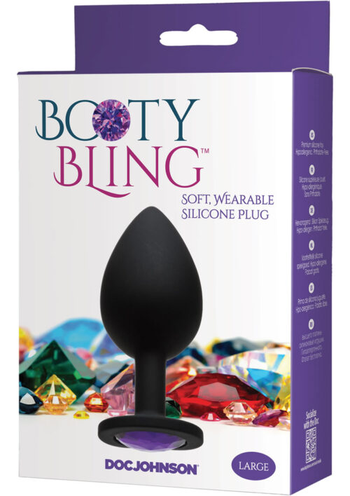Booty Bling Jeweled Silicone Anal Plug - Large - Purple