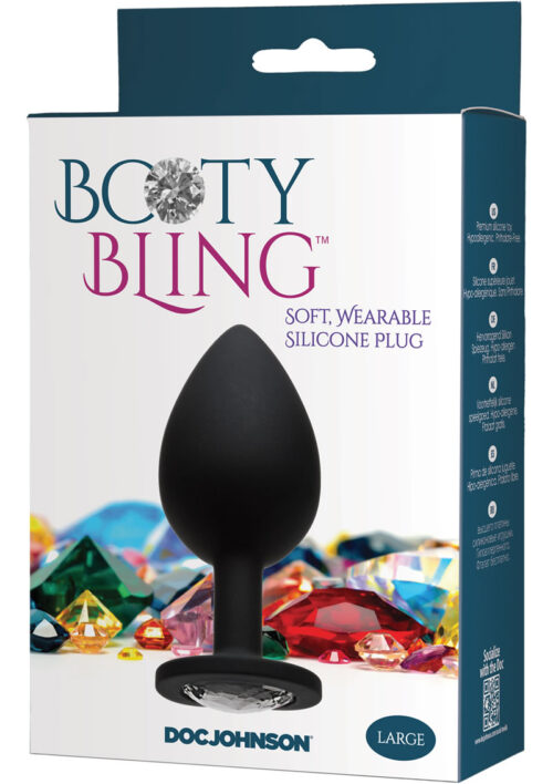 Booty Bling Jeweled Silicone Anal Plug - Large - Silver