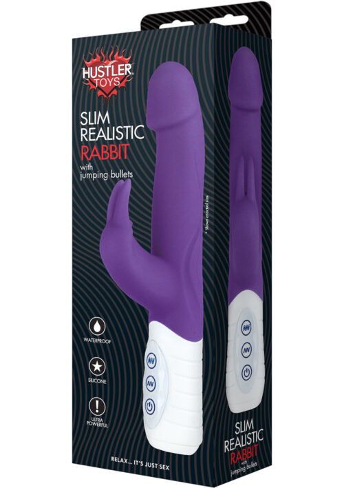 HUstler Slim Realistic Rabbit With Jumping Bullets Silicone Waterproof Purple