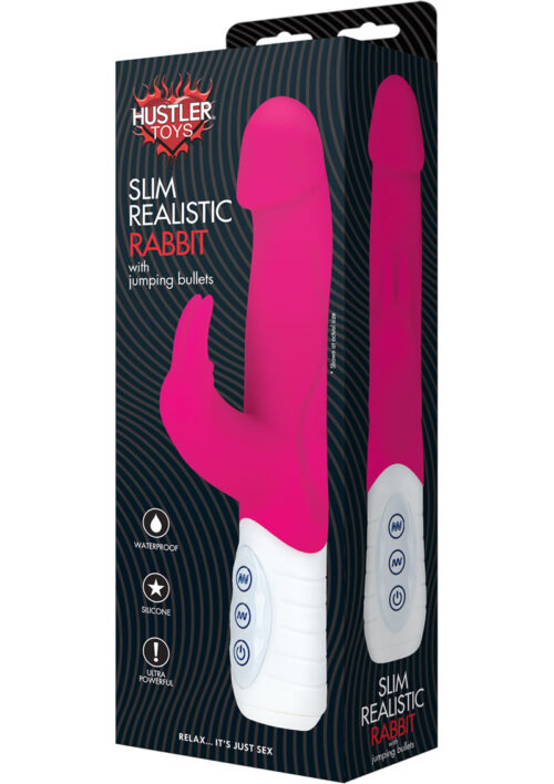 HUstler Slim Realistic Rabbit With Jumping Bullets Silicone Waterproof Pink
