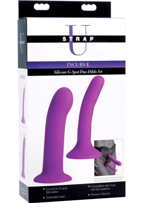 Strap U Incurve Silicone G-spot Duo Dildo Set - Purple