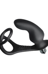 Ro-Zen Pro Rechargeable Silicone Cock Ring with Vibrating Butt Plug - Black