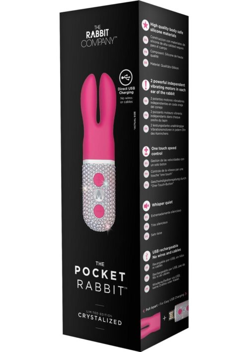 The Pocket Rabbit Limited Edition Crystalized Rechargeable Silicone Hot Pink And White
