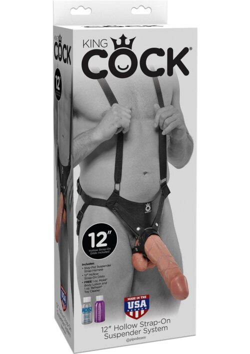 King Cock Hollow Strap On Suspender System with Dildo 12in - Vanilla/Black