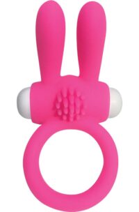 Neon Silicone Vibrating Rabbit Ring - Pink and White
