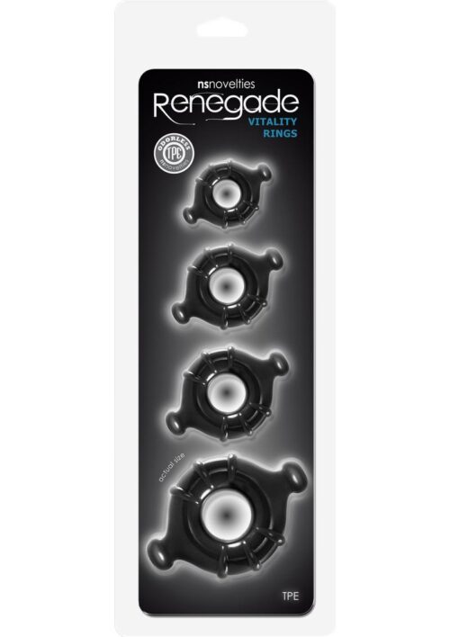 Renegade Vitality Cock Ring Kit (4 Per Set)- Black