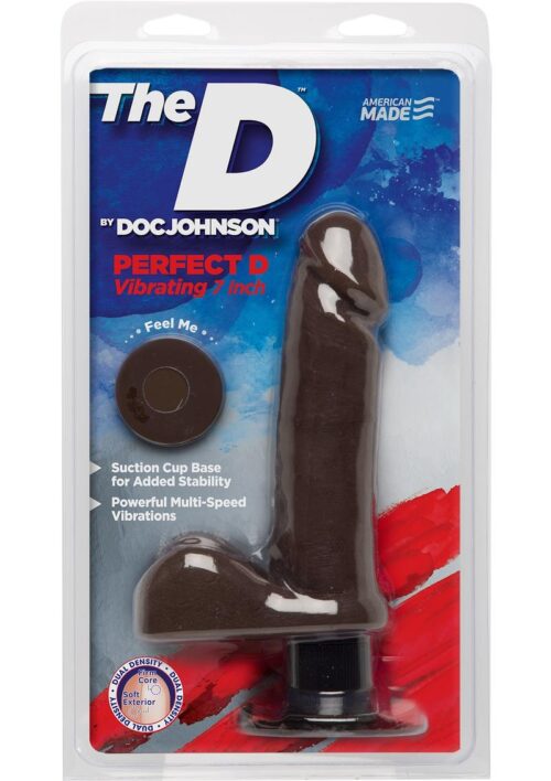 The D Perfect D Ultraskyn Vibrating Dildo with Balls 7in - Chocolate