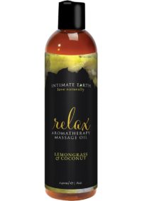 Intimate Earth Relax Aromatherapy Massage Oil Lemongrass and Coconut 8oz