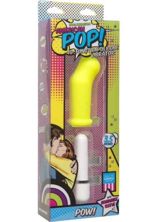 American Pop Pow 10 Function Silicone Vibrator With Sleeve Waterproof Yellow 3.5 Inch