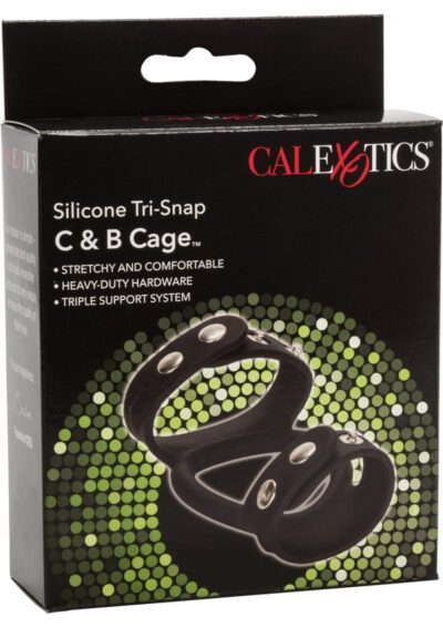 Silicone Tri-Snap C and B Cage Cock Ring - Black