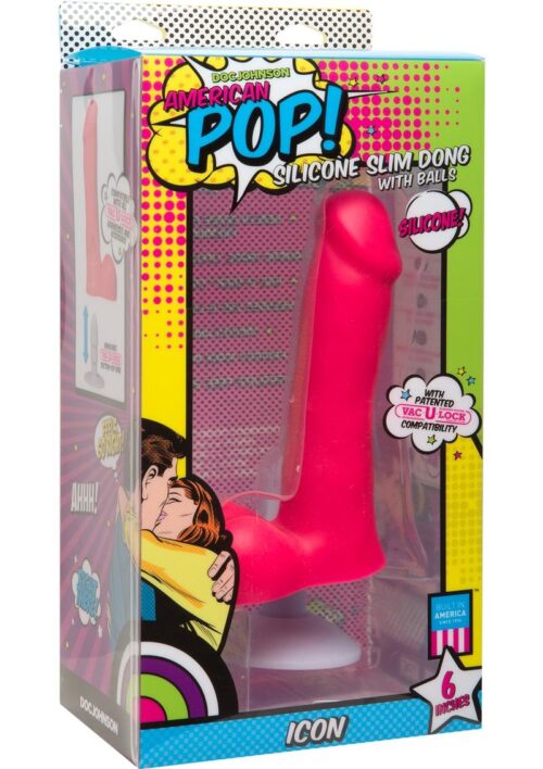 American Pop Rebel Silicone Slim Dong With Balls With Vac-U-Lock Plug Pink 6 Inches
