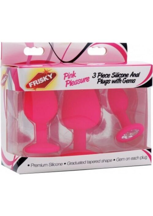 Frisky Pink Pleasure 3 Piece Silicone Anal Plugs with Gems - Pink