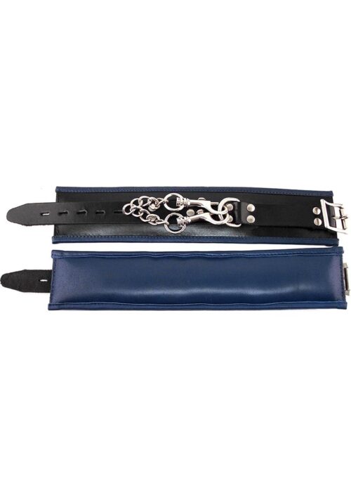Rouge Padded Leather Adjustable Ankle Cuffs - Black And Blue