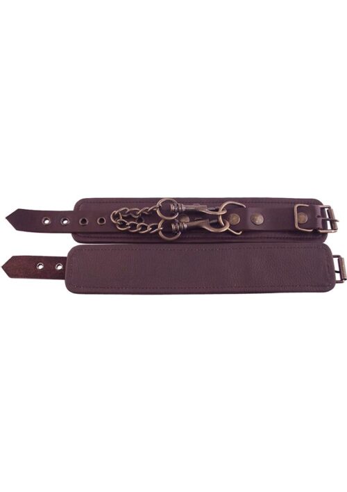 Rouge Plain Leather Adjustable Wrist Cuffs - Brown