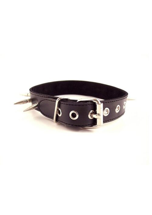 Rouge Adjustable Leather Spiked Collar - Black