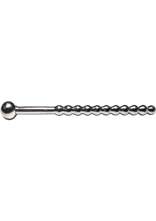 Rouge Beaded Stainless Steel Urethral Sound with Stopper - Silver