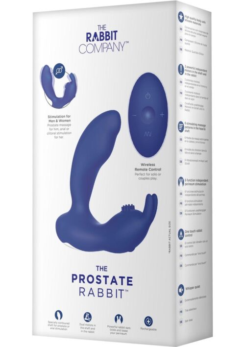 The Prostate Rabbit Rechargeable Silicone Vibrator With Clitoral And Anal Stimulation With Remote Control - Navy Blue