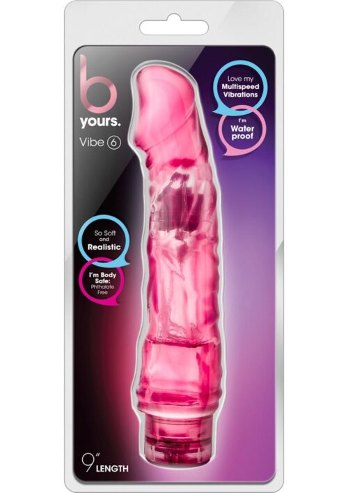 B Yours Vibe 6 Vibrating Dildo 9in - Pink