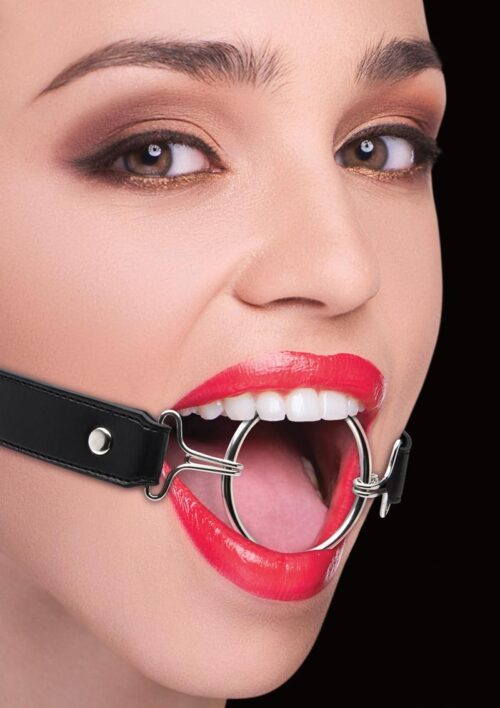 Ouch! Ring Gag XL with Leather Straps - Black