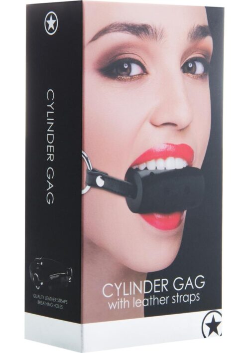 Ouch! Cylinder Gag with Leather Straps - Black