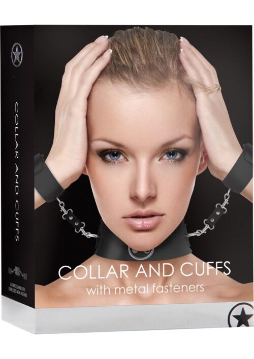 Ouch! Leather Collar And Cuffs With Metal Fasteners - Black