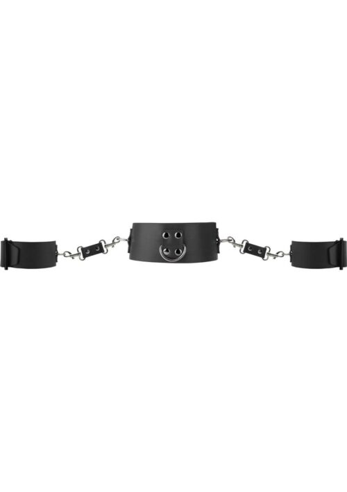 Ouch! Leather Collar And Cuffs With Metal Fasteners - Black