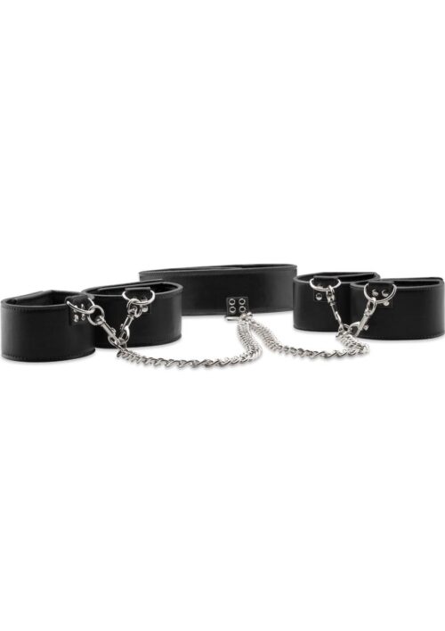 Ouch! Reversible Leather Collar With Leather Wrist And Ankle Cuffs - Black
