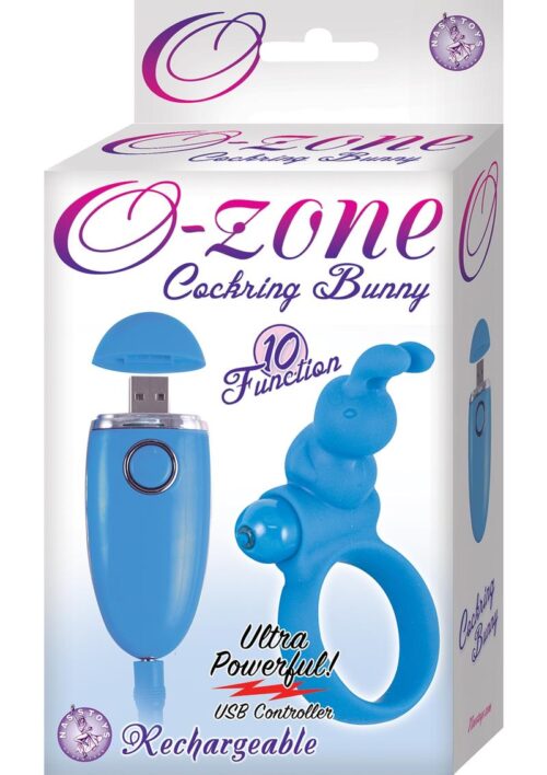 Ozone Cockring Bunny Rechargeable Silicone Cock Ring - Blue
