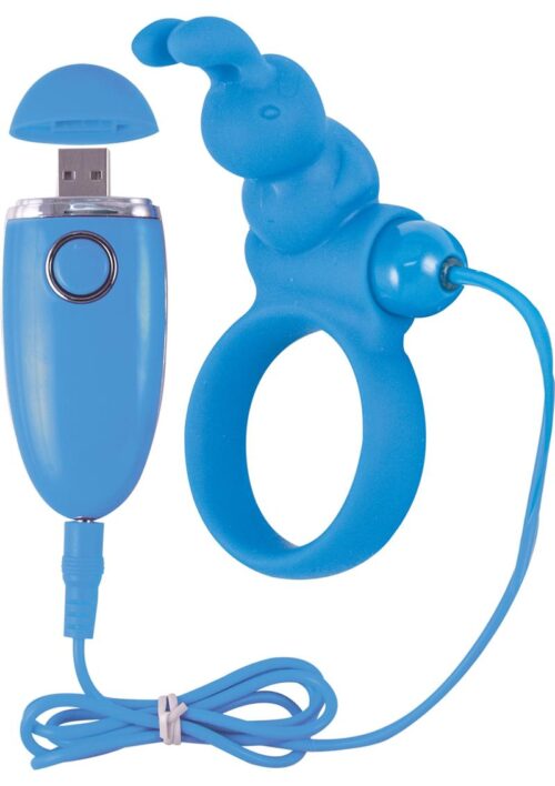 Ozone Cockring Bunny Rechargeable Silicone Cock Ring - Blue