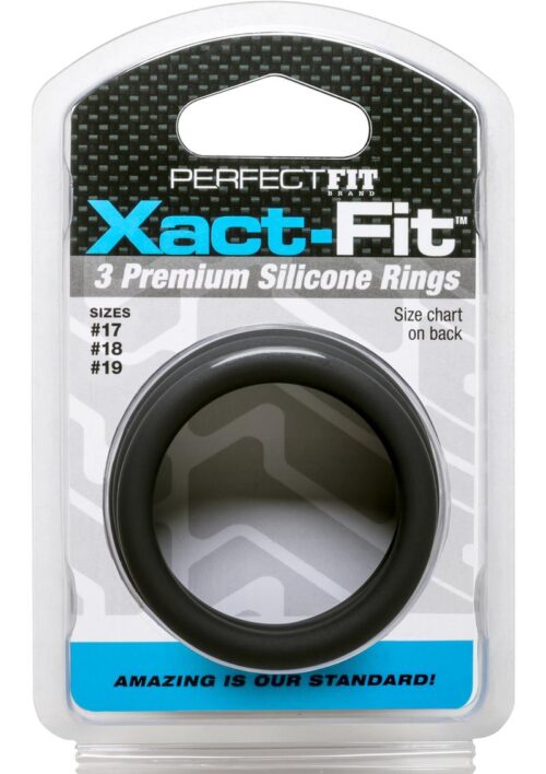 Perfect Fit Xact-Fit Silicone Ring Kit - MD/LG - Black (3 pack)