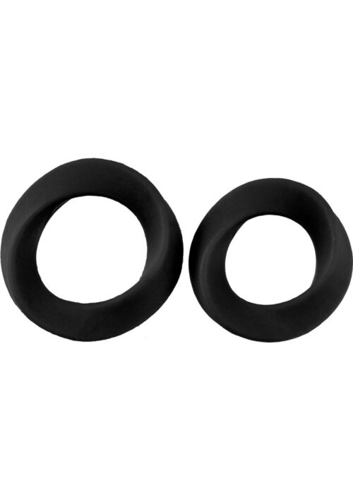 Mjuze Infinity Silicone Cock Ring Set - Black (2 Per Pack Large and Extra Large)