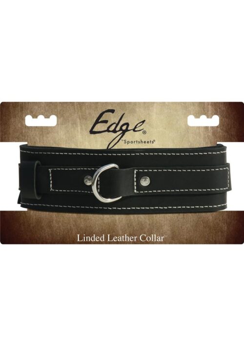 Edged Lined Adjustable Leather Collar - Black