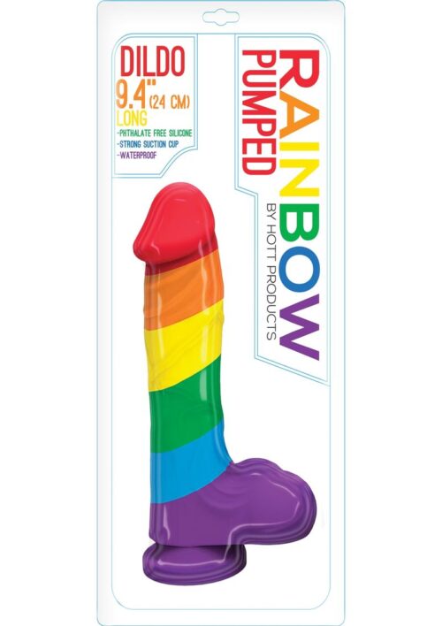 Pumped Rainbow Silicone Realistic Dildo with Balls 9in - Multicolor