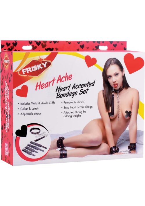 Frisky Heartache 5 Piece Heart Accented Bondage Set - Black