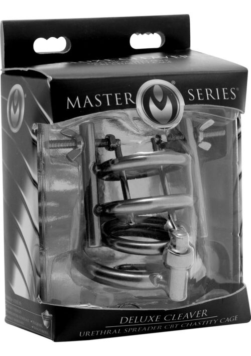 Master Series Deluxe Cleaver Urethral Spreader CBT Chastity Cage - Silver