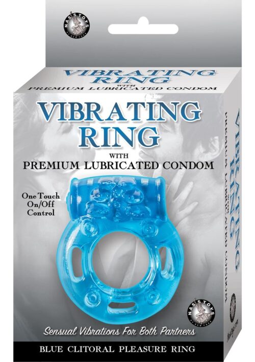 Vibrating Ring Clitoral Pleasure Ring Vibrating Cock Ring with Latex Condom - Blue